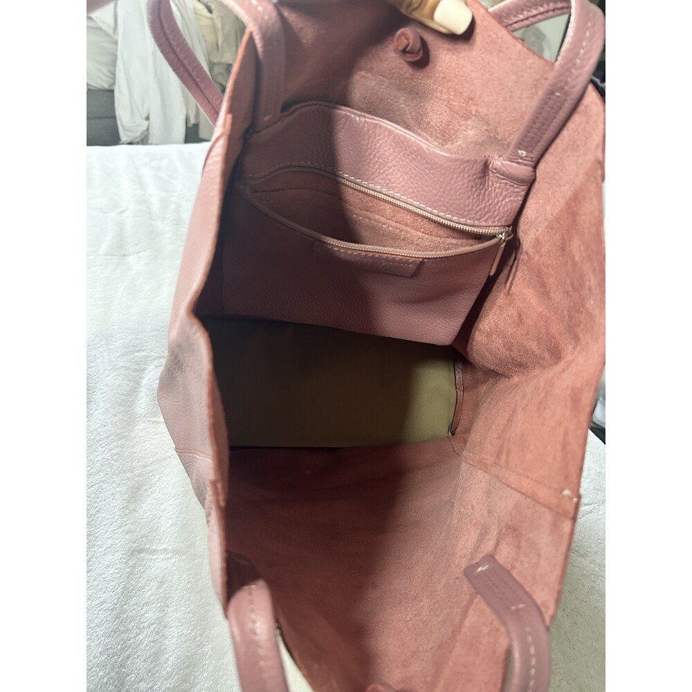 Italian Leather Tote Large Genuine Leather Dusty Rose Pink Made In Italy New - Picture 5 of 12